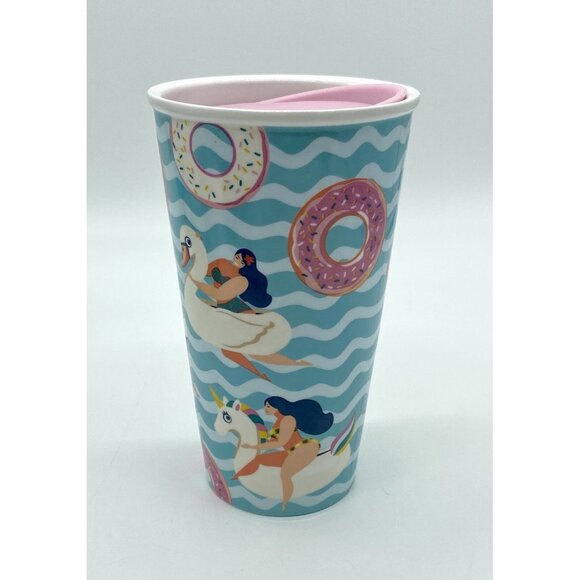 Summer Coffee Drink Tumbler Featuring Curvy Women w Pool Floats Body Positivity - Picture 3 of 7